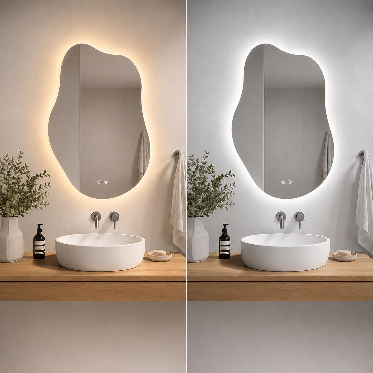 BADSPIEGEL Silber LED Anti-Beschlag Touch 80x52 cm - Transparent, Glas/Kunststoff (52/80/3cm) - Relaxdays