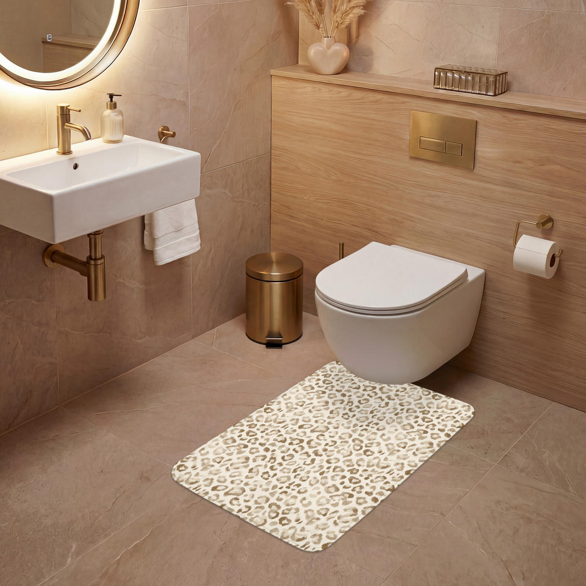 WC PŘEDLOŽKA Leopard - Classic - Béžová 50x80 cm - světle hnědá, textil/plast (50/1cm) - OnlyWow
