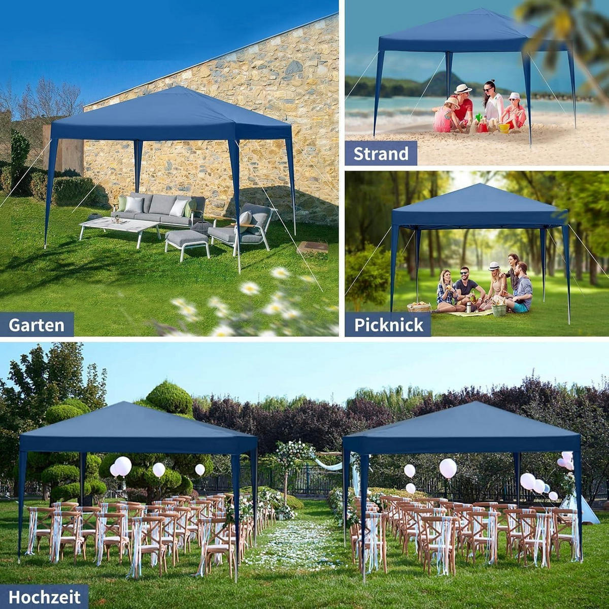 FALTPAVILLON 3 x 3 m Blau Wasserdicht UV-Schutz 50+ - Blau, Textil (300/268/300cm)