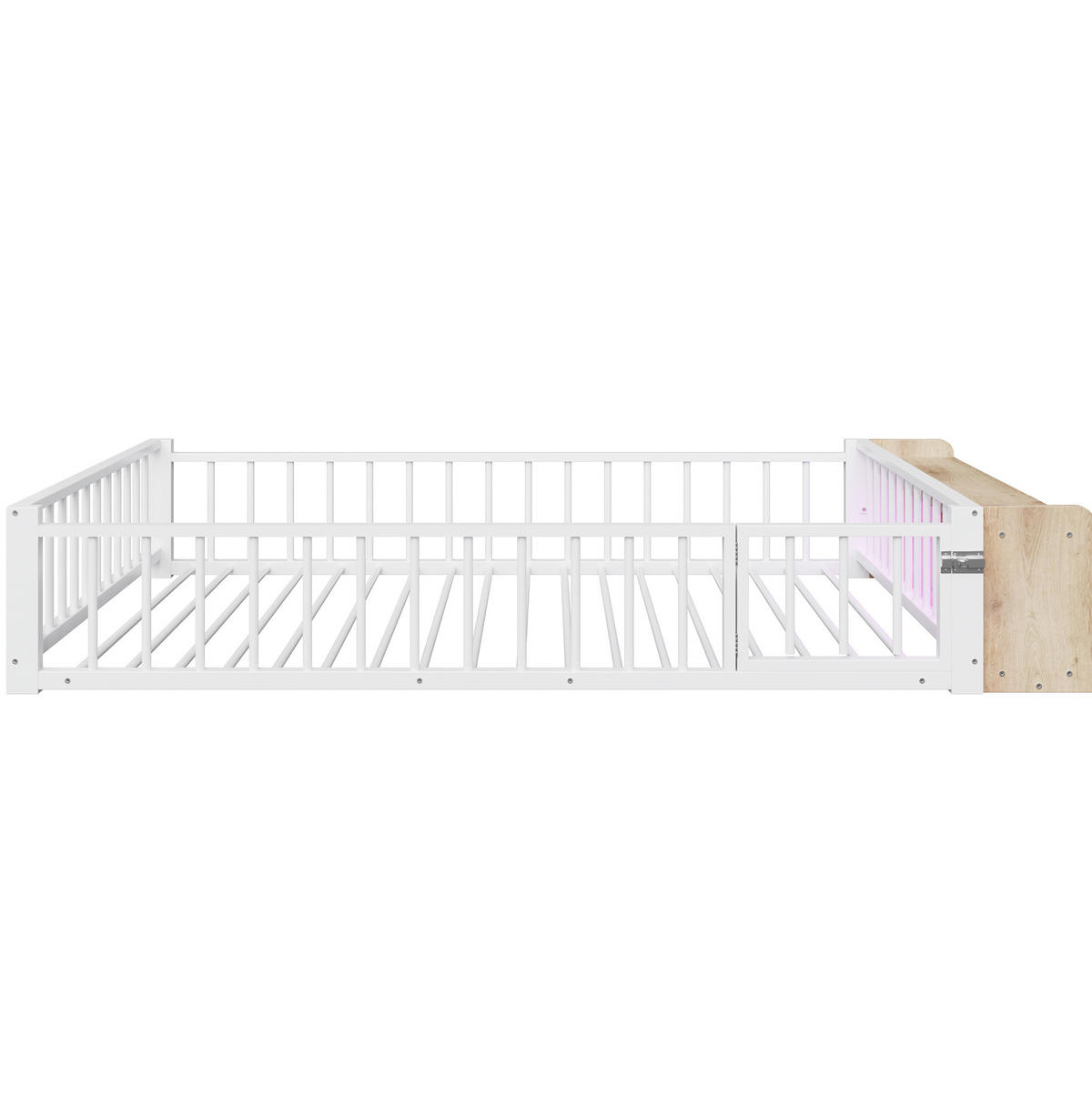 KINDERBETT 140/200 cm mit Schutzgeländer, offenem Staufach und LED-Beleuchtung, Weiß - Weiß, Holzwerkstoff (140/200cm) - Redom