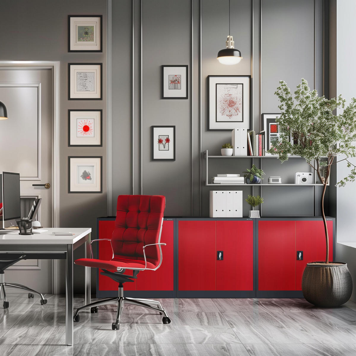 METALLSCHRANK Beata - Anthrazit/Rot, Metall (90/93/40cm) - Jan Nowak