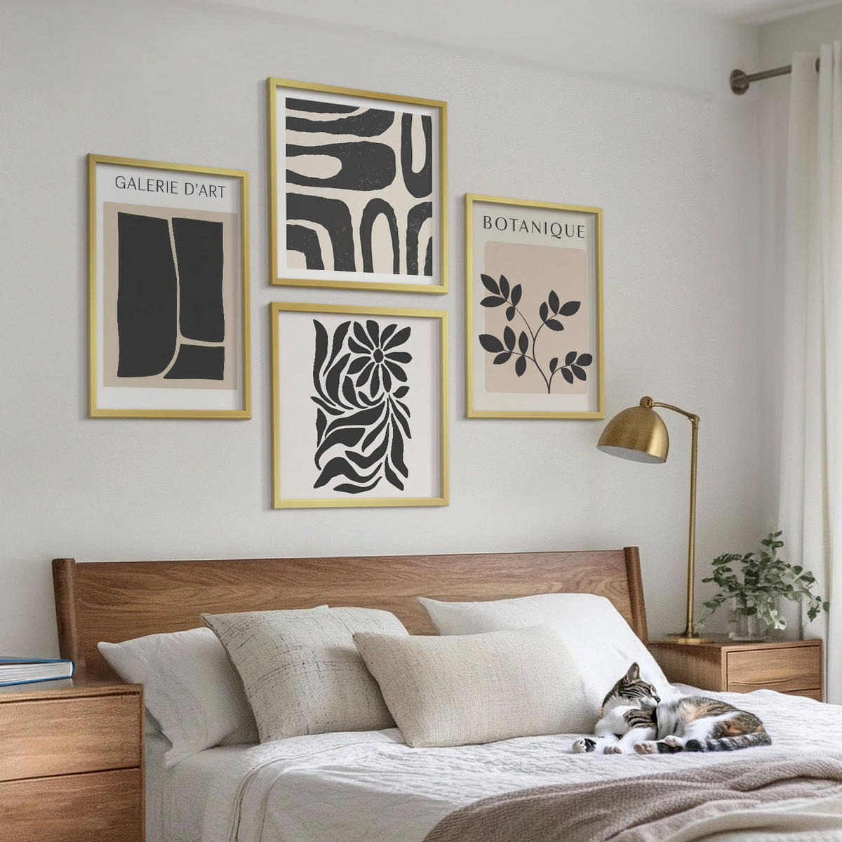 BILDER SET 4er Set - 50x50 cm & 40x60 cm Goldrahmen - Abstrakte Pflanzenmuster - Goldfarben, Kunststoff (50/50cm) - TULUP