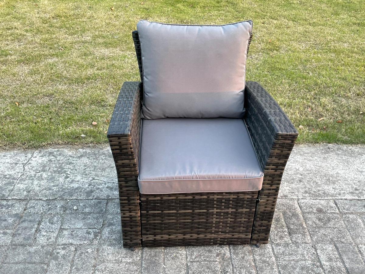GARTENSET mit Couchtisch, Fußhocker Polyrattan Dunkelgrau 8-Sitzer - Dunkelgrau/Grau, Glas/Kunststoff - Fimous