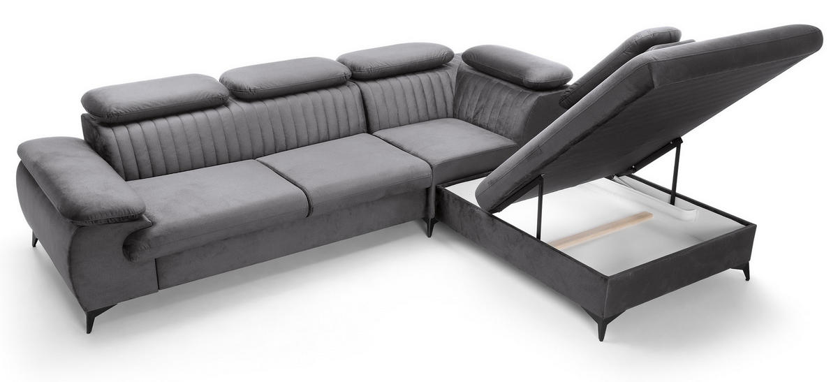 ECKSOFA 275 cm mit verstellbaren Kopfstützen Xanto L, Rechts, Dunkelgrau - Dunkelgrau, Holz (221/275cm) - Emporius