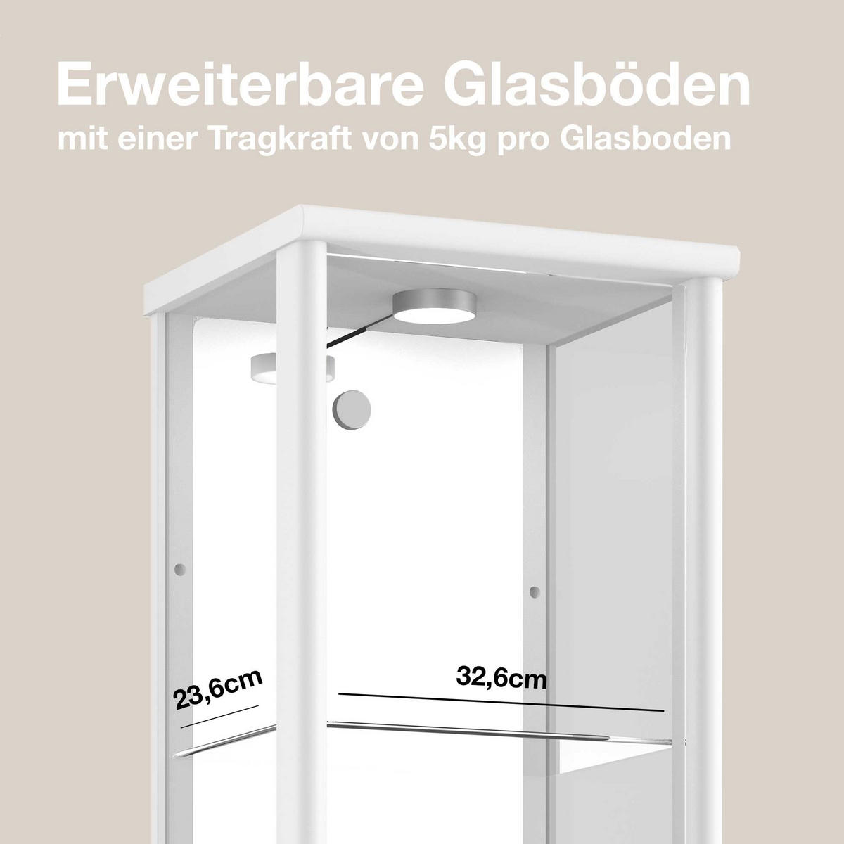 GLASVITRINE 33/37/176 cm mit Spiegel, LED & 4 höhenverstellbaren Glasböden - Transparent/Silberfarben, Glas/Holzwerkstoff (37/176/33cm) - K-Möbel