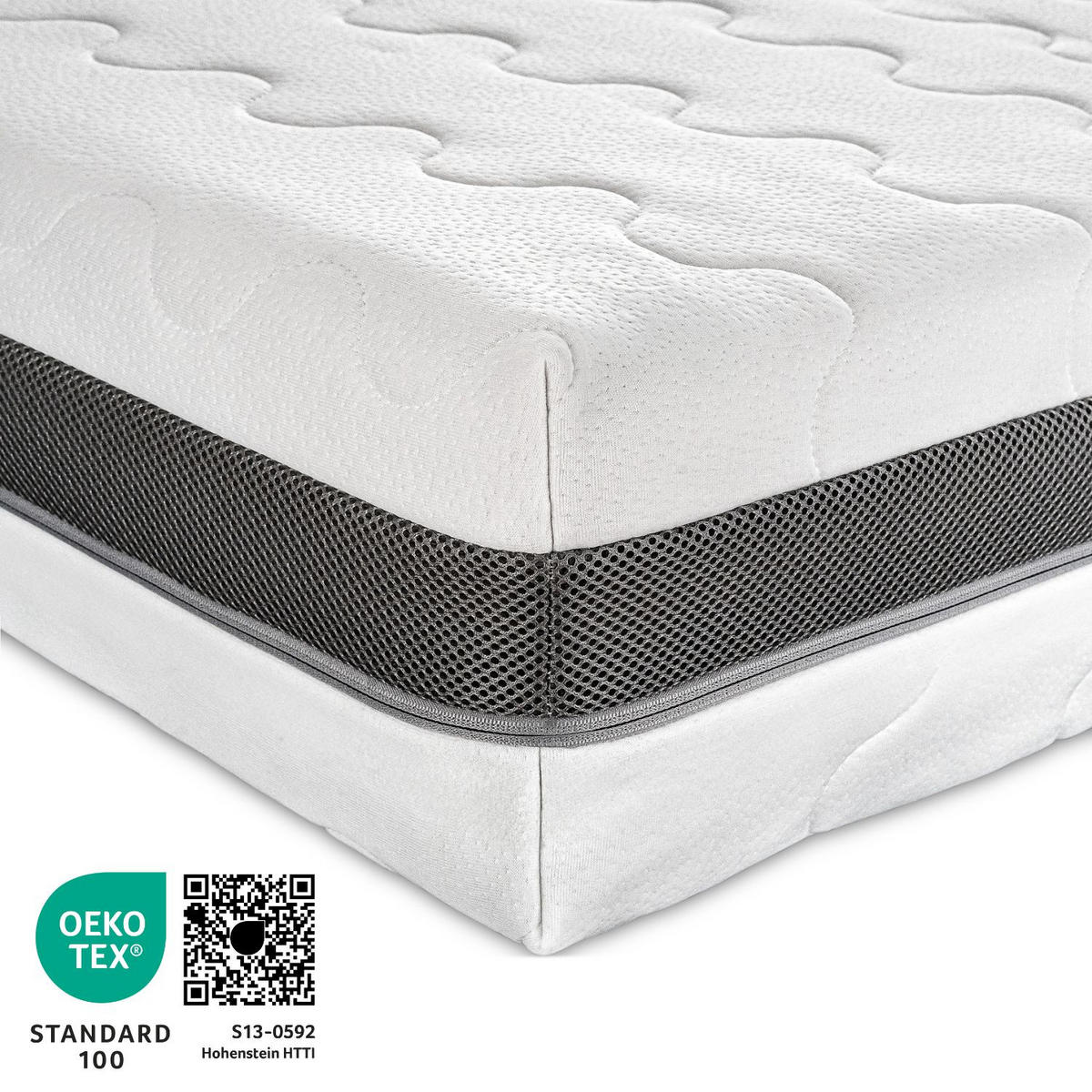 KALTSCHAUMATRATZE 180x200 cm H2+H3 Höhe 18cm mit waschbarem Bezug - Weiß, Textil (180/200cm) - Sleepneo
