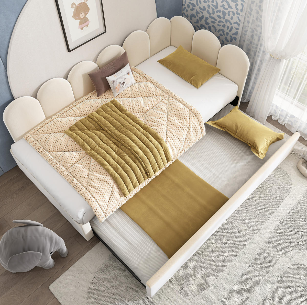 TAGESBETT mit Ausziehbett 90x200 cm Samt Beige - Beige, Holzwerkstoff (90/200cm) - Beauniv
