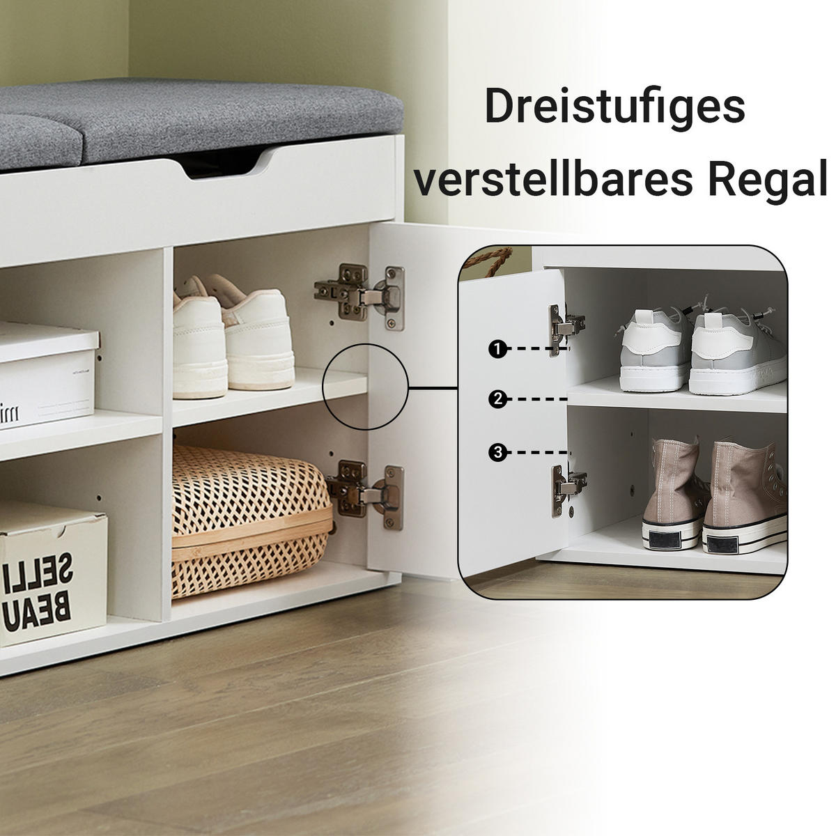 SCHUHBANK Weiß - Weiß, Holzwerkstoff (100/48/34cm) - SoBuy