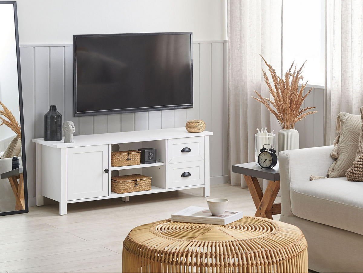 TV-MÖBEL Weiß HONOLULU 42/120/46 cm - Weiß, Holzwerkstoff (120/46/42cm) - Beliani