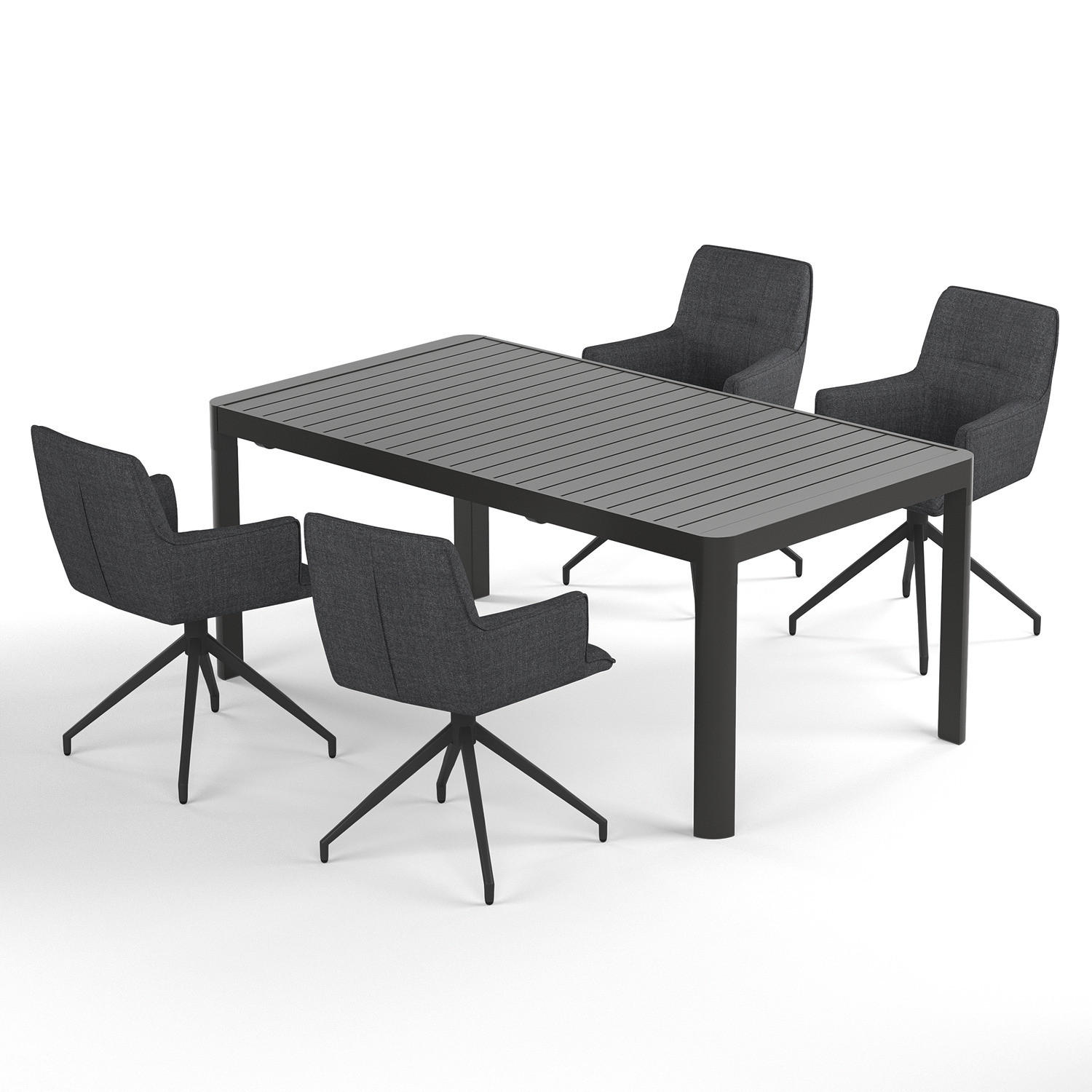 GARTENESSGRUPPE - 5-teilig - Stahl / Polyester - Dunkelbraun, Textil/Metall - home24