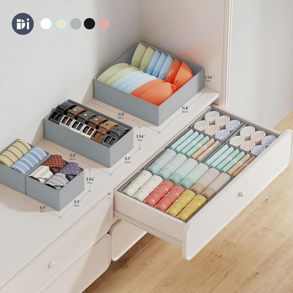 SCHUBLADEN Organizer 12-teiliges Set Grau - Grau, Textil (21/9/31cm)