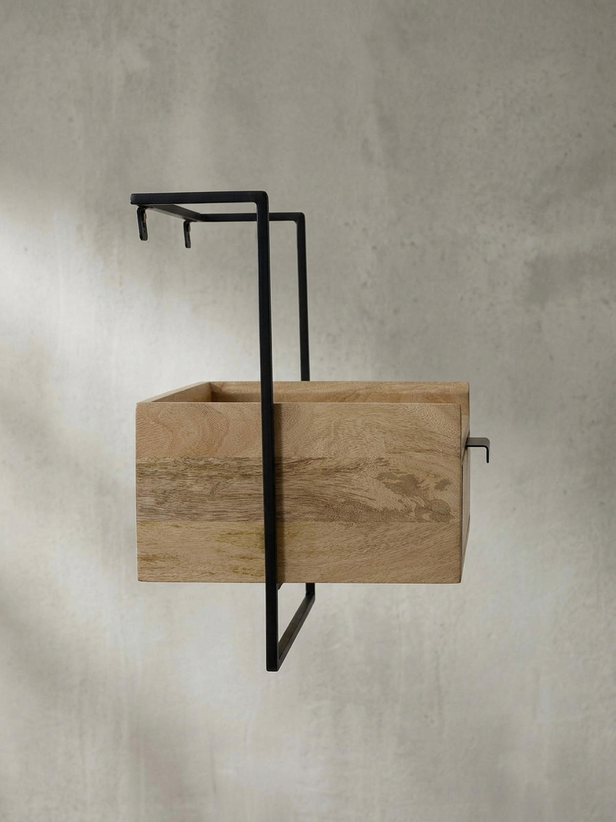 NACHTTISCH Mango Massivholz Wandmontage Schublade Boxspringbett, Beige 44x35x45 cm - Beige/Schwarz, Holz/Metall (44/45/35cm) - KADIMA DESIGN