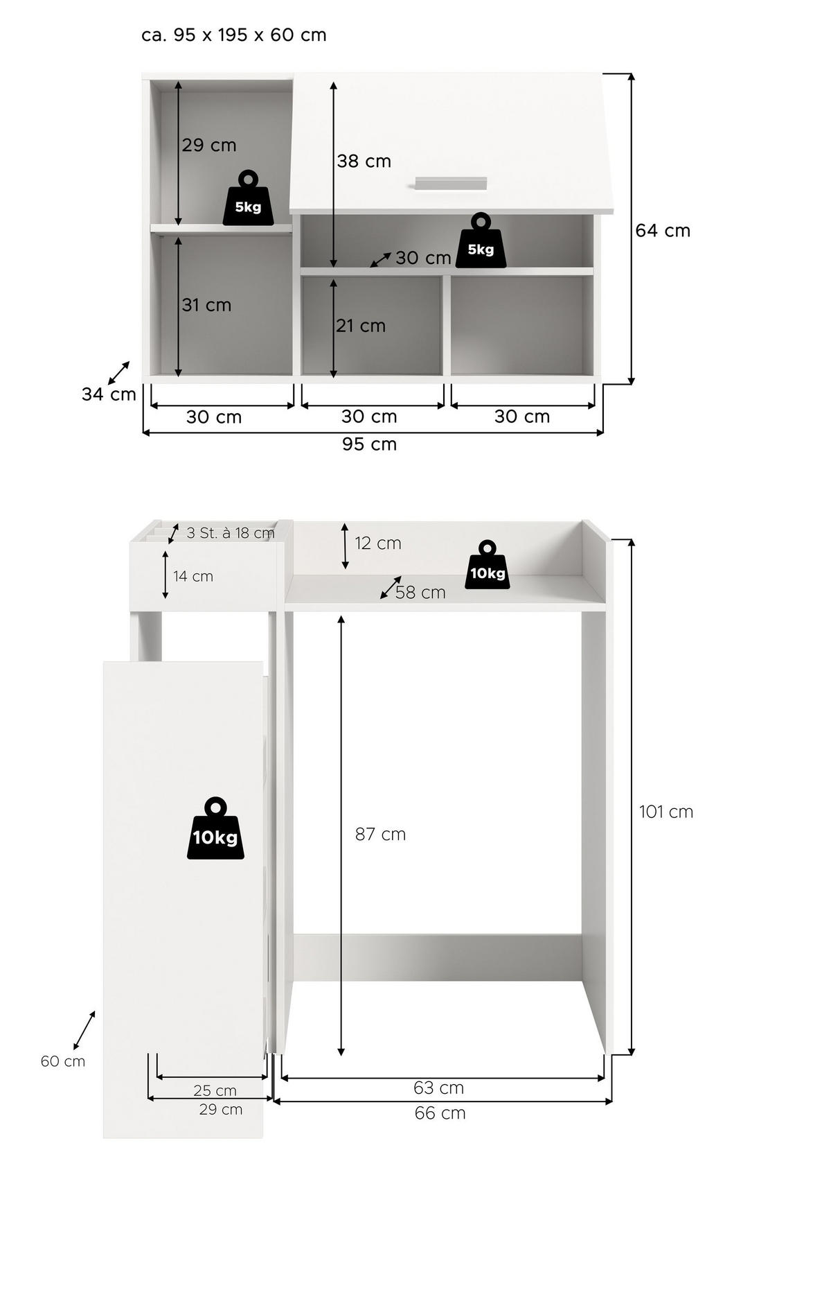 WASCHMASCHINENUMBAU 3tlg. Set Mixx Bad in weiß Nachbildung - modernes Design - B/H/T: 95x195x60 cm - Weiß, Holzwerkstoff (95/195/60cm) - Homes & Jones