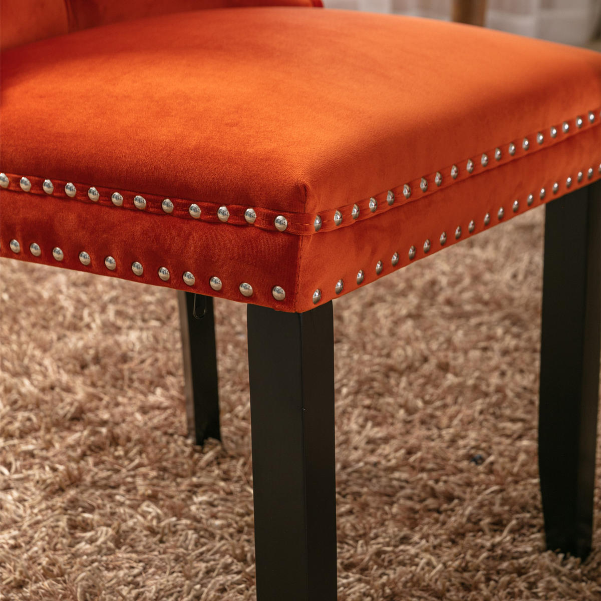 ESSZIMMERSTUHL 2er-Set aus Samt mit Nagelkopfbesatz, Orange - Orange, Textil (65/95/50cm)