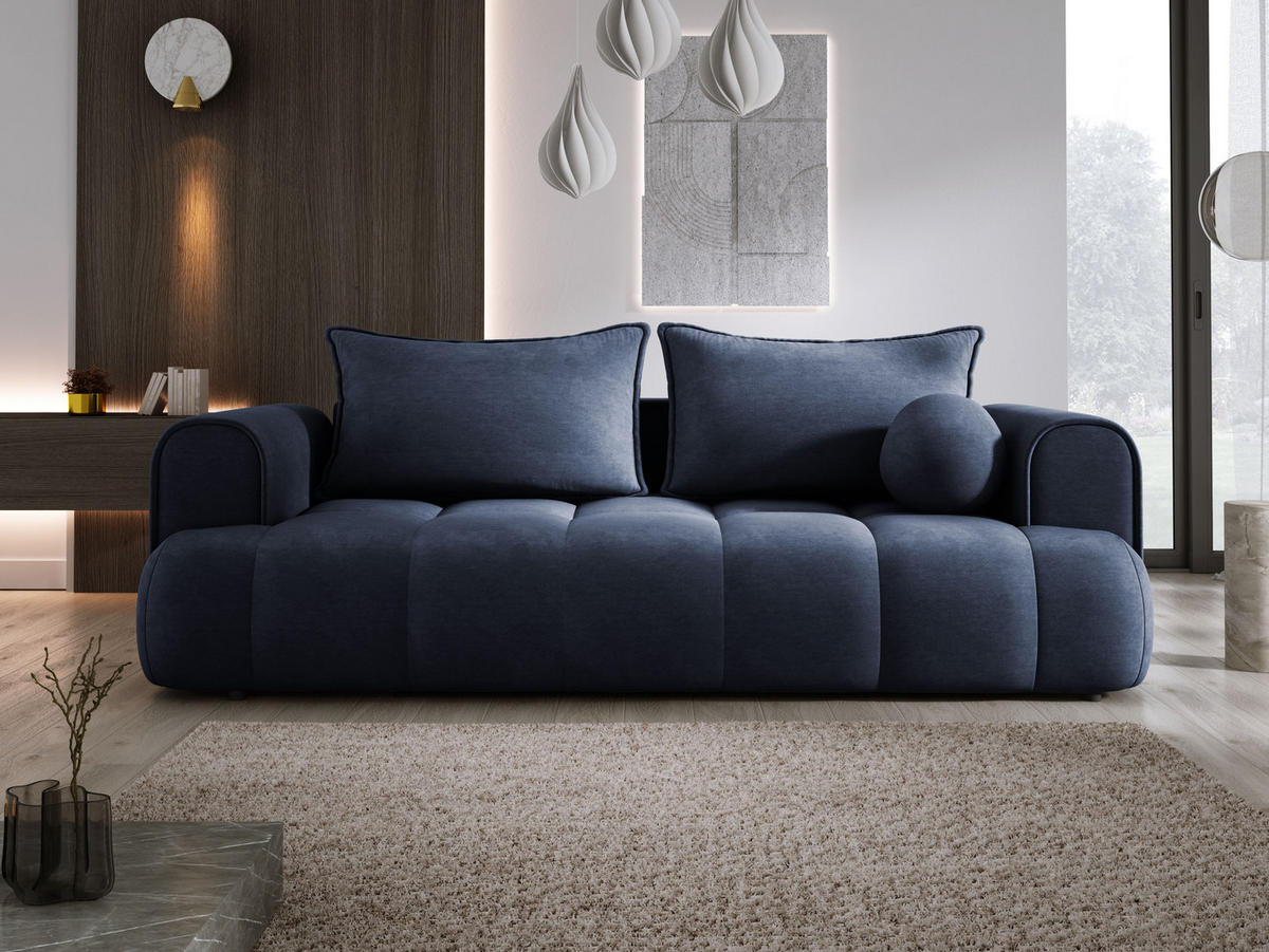 SOFA COCO SCHLAFSOFA mit Bettfunktion, CLOUD Stoffbezug, 2-Sitzer, freistehend, Größe: 250x105x90 cm, Dunkelblau - Dunkelblau, Holz/Textil (250/90/105cm) - DomoHome