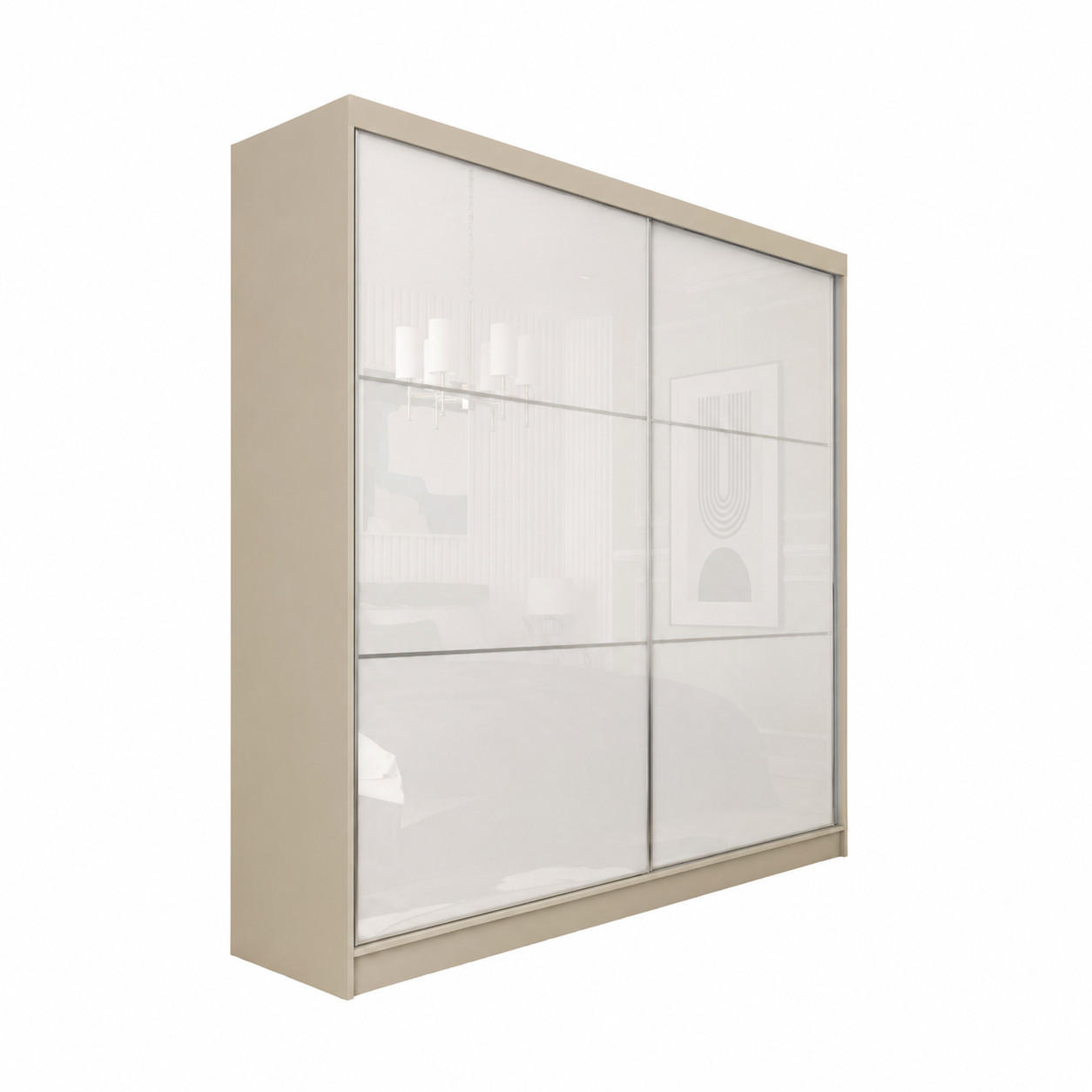 SCHWEBETÜRENSCHRANK Vena 200 cm 2-türig, kaschmir, lacobel weiß - Kaschmir/Weiß, Holz/Kunststoff (200/216/61cm) - Margaret Hadas24