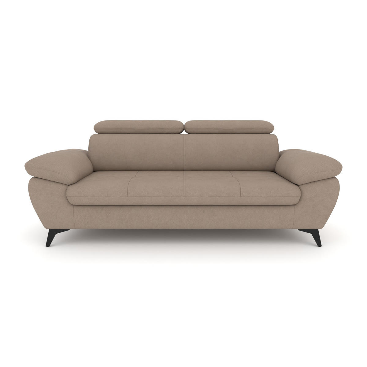 3-SITZER Karlstad Flachgewebe Braun verstell. Kopfstützen B 215 cm - Cappuccino, Kunststoff/Textil (215/84/100cm) - foamnova