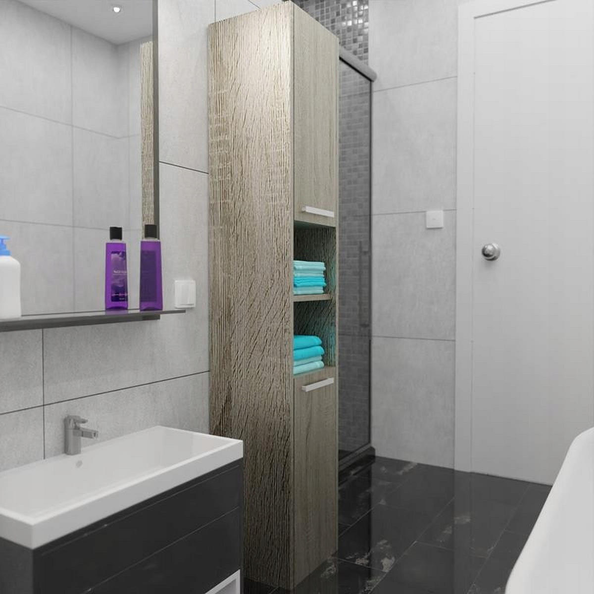 BADSCHRANK EX3 mit 2 Türen Sonoma Eiche 30/30/170 cm - Sonoma Eiche, Holzwerkstoff (30/170/30cm) - Matkam Möbel