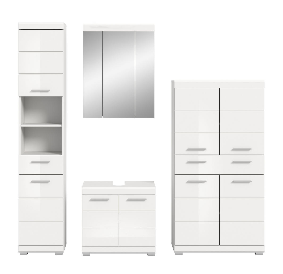 BADKOMBINATION 4tlg. Scout Bad in weiß Nachbildung und weiß hochglanz B/H/T: 186x191x34 cm - Weiß, Holz (186/191/34cm)