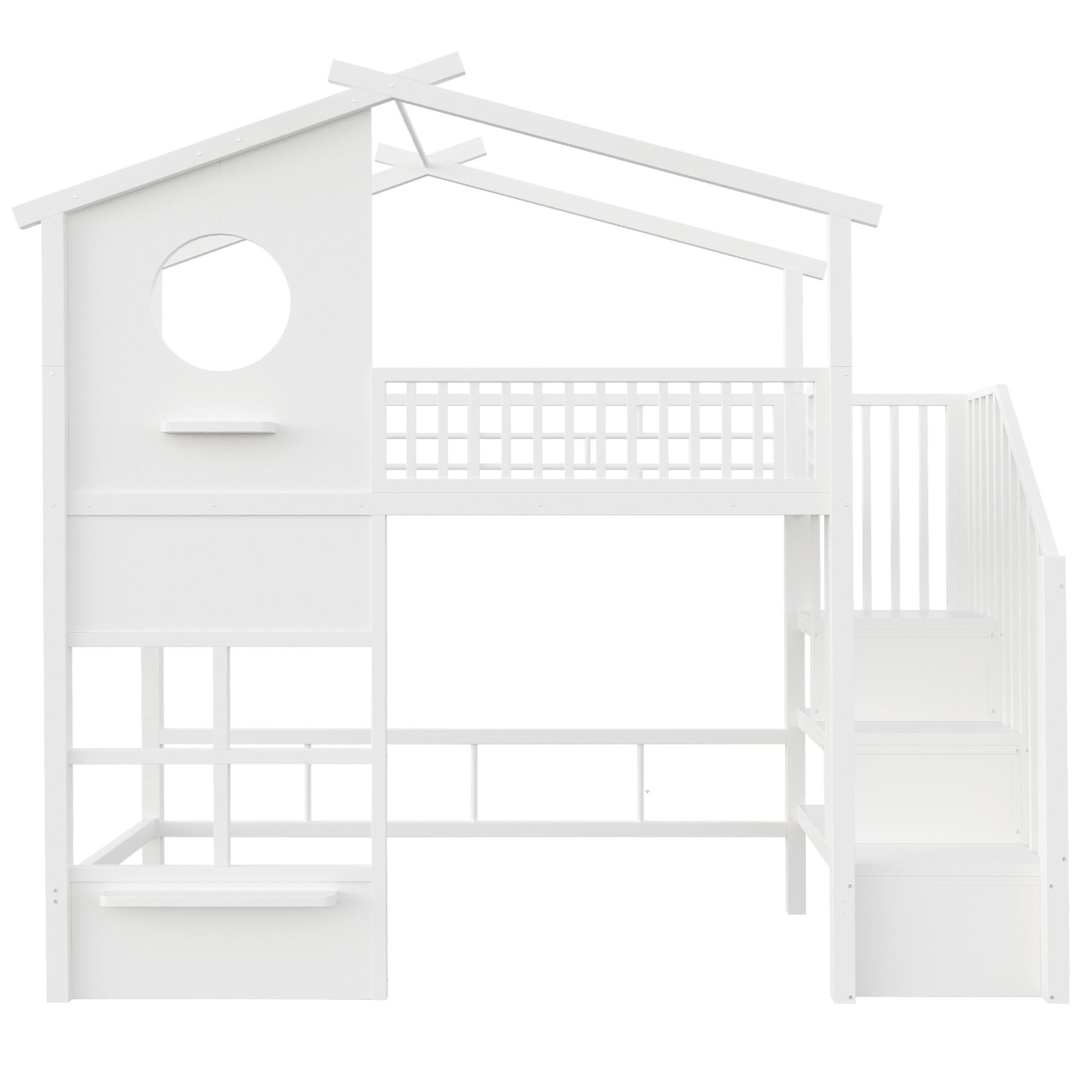 HOCHBETT 90/200 cm mit LED und Stauraumtreppe, DE-41612, in Weiß - Weiß, Metall (90/200cm) - ComfortXL