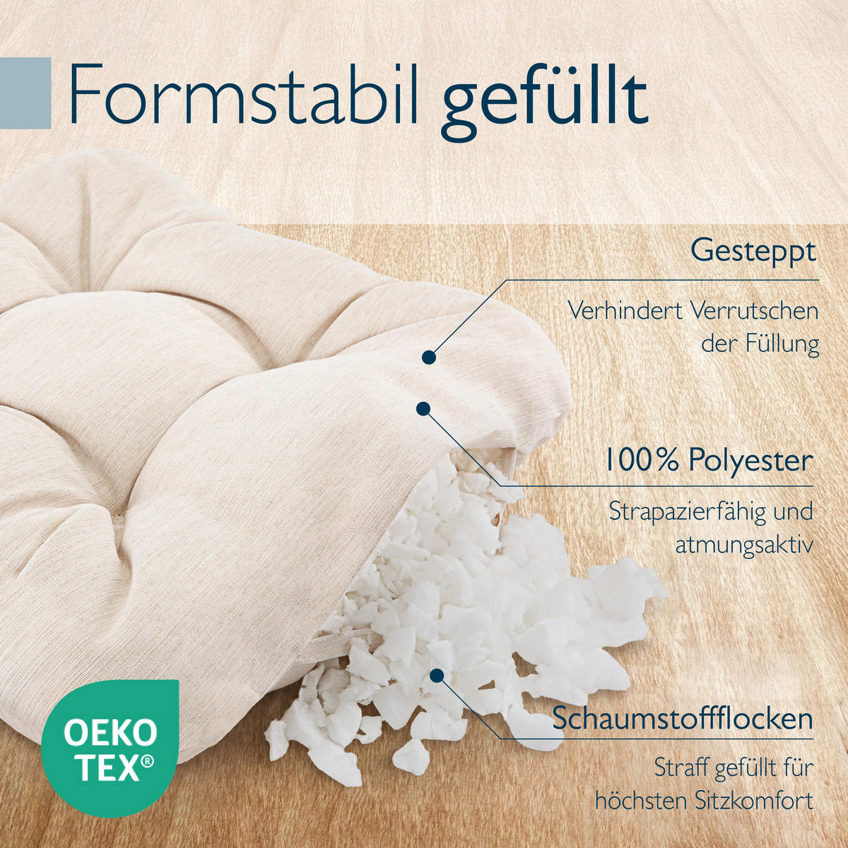 STUHLKISSEN HighLux SK 40/40/8cm Natur (4tlg) - Naturfarben, Textil (40/40/32cm) - Beautissu 