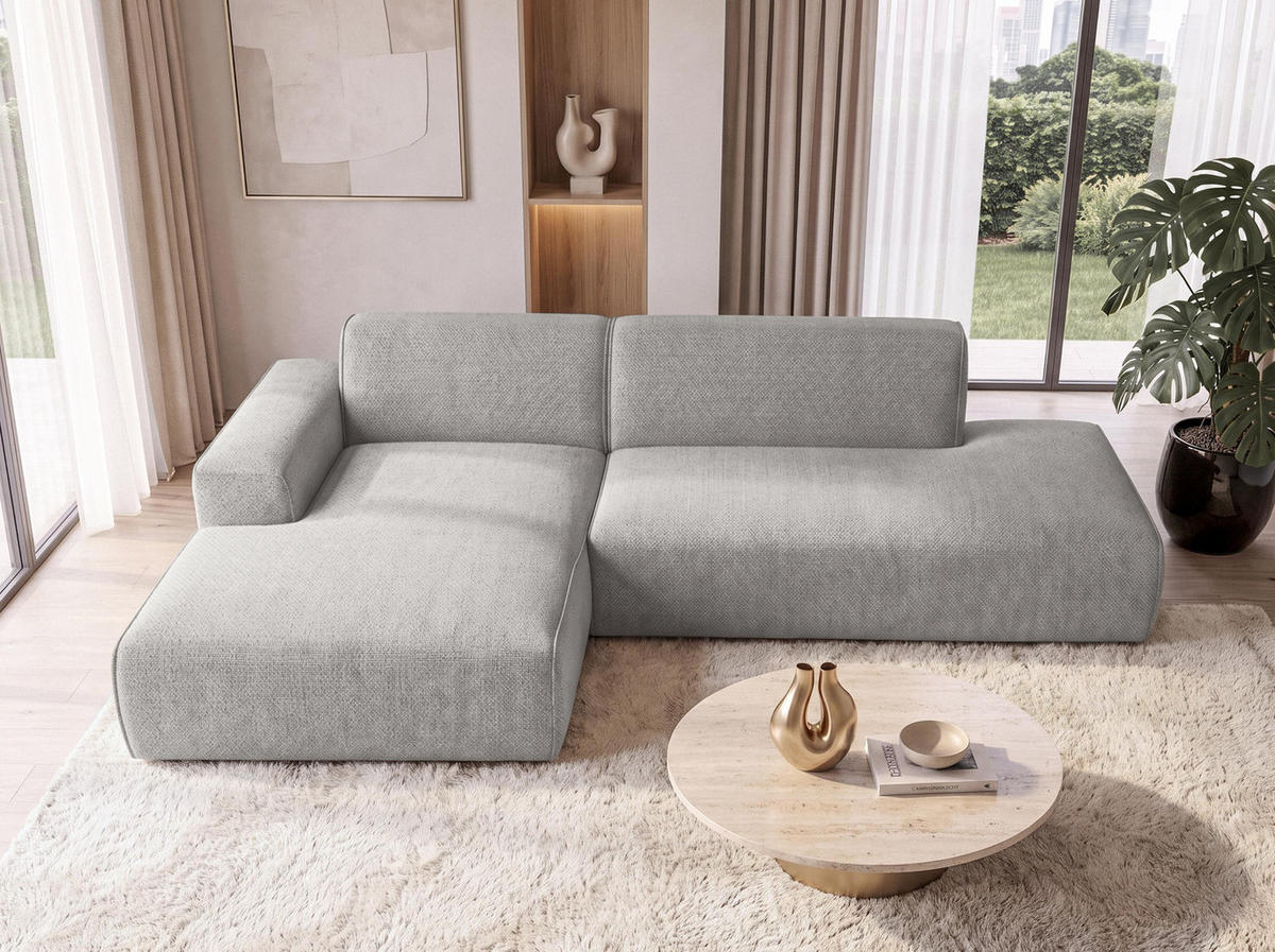 ECKSOFA L Form Didim Duo Hellgrau 288/162/80 cm – stilvolle kleine Eckcouch Links - Hellgrau/Schwarz, Kunststoff/Textil (288/162cm) - AX Living