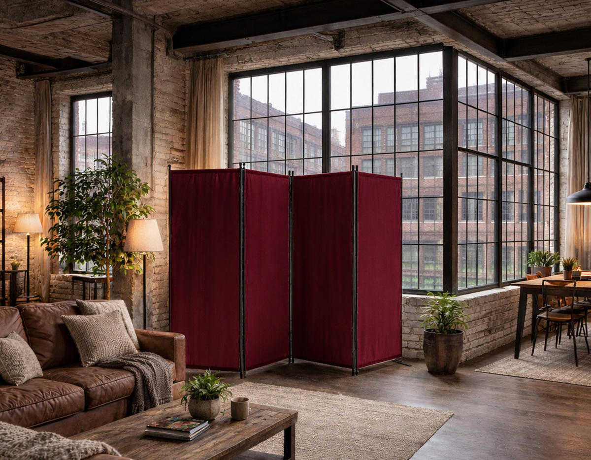 PARAVENT 4-tlg. 220x165 cm Rubinrot - Rot, Metall (220/170cm) - QUICK STAR