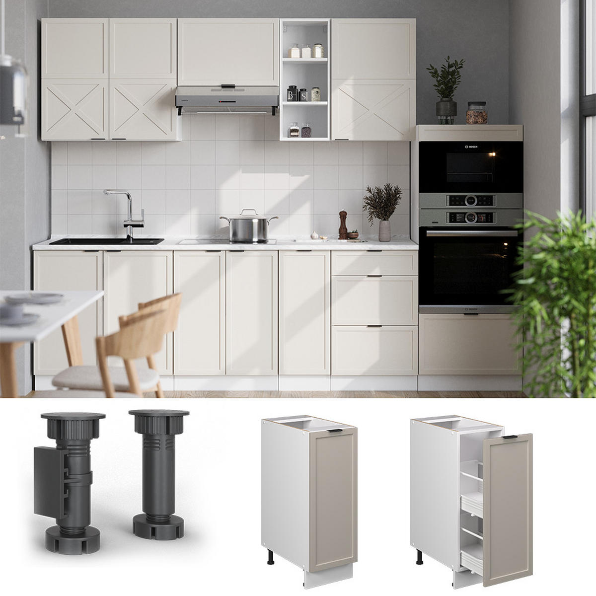 APOTHEKERUNTERSCHRANK Fame-Line GrauBeige 30 cm, AP Marmor - Weiß/Grau, Holzwerkstoff (30/82/60cm) - Vicco