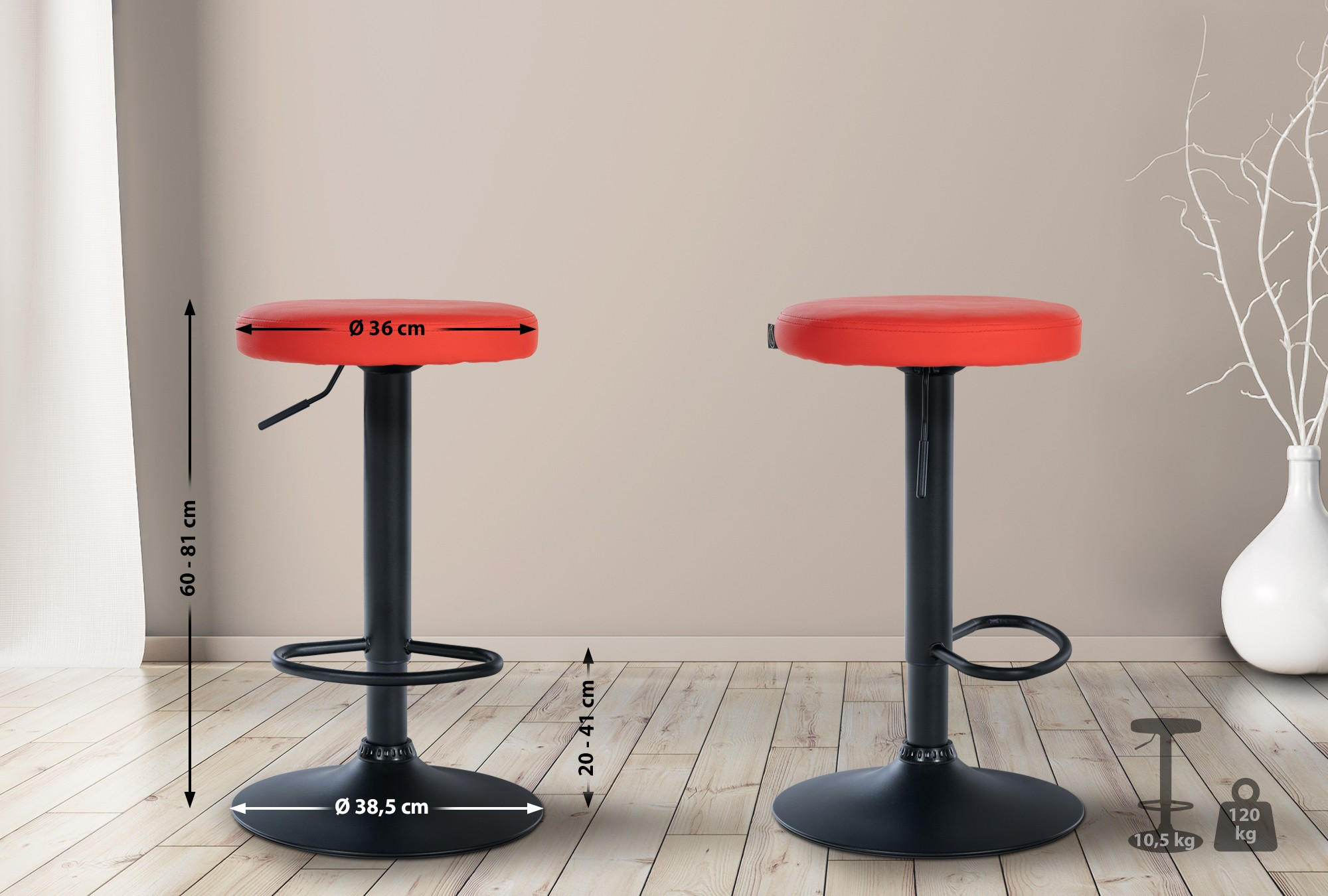 Thumbnail - CLP Barhocker, Rot, Textil, 38.5x60x38.5 cm, Esszimmer, Barmöbel, Barhocker