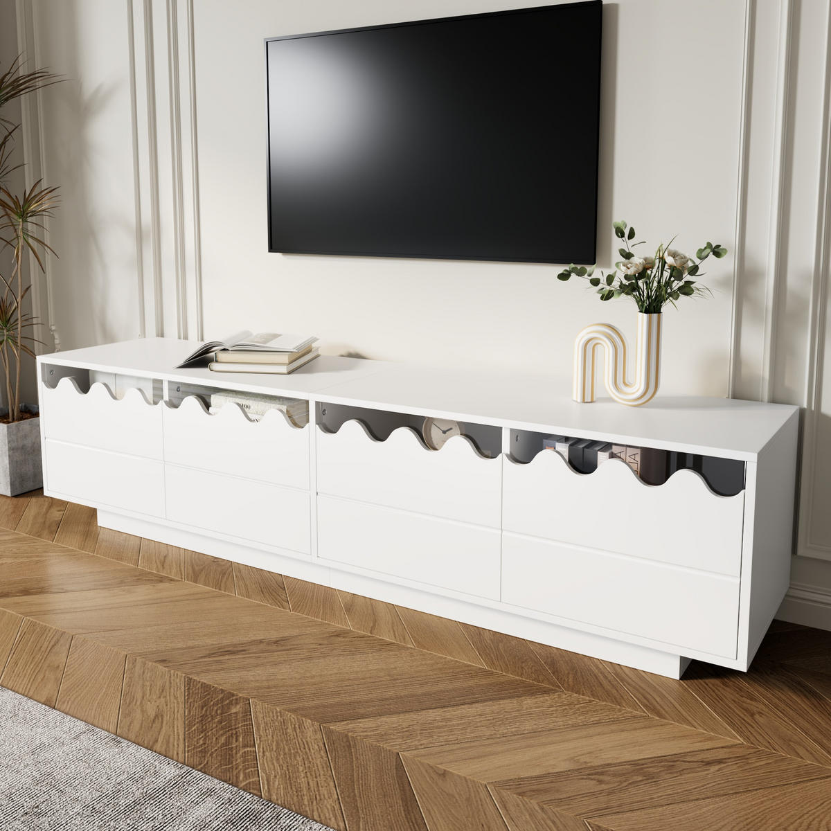TV-SCHRANK Lowboard 170x40x45 cm Wellen Design - Weiß, Holz (170/40/45cm) - LEBENLANG