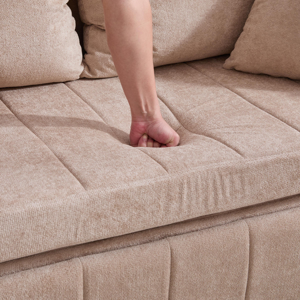 SCHLAFSOFA aus Chenille 139x83x58 cm in Beige mit Schlaffunktion - Beige, Textil (139/58/83cm) - Modfu
