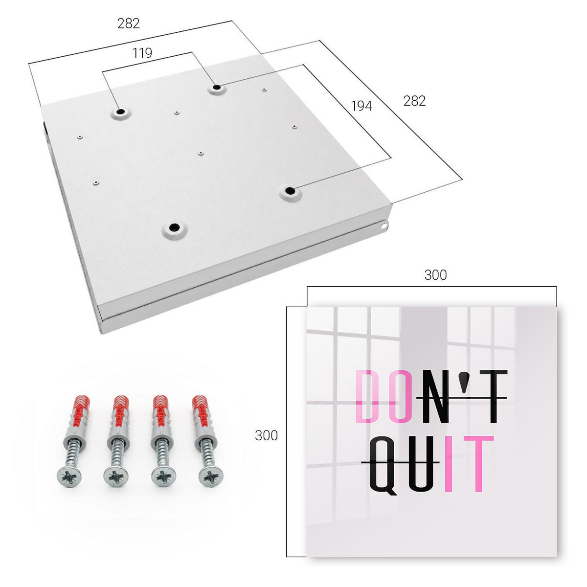 SCHLÜSSELBOX Weiß 30x30 cm – Türöffnung nach rechts - Motivationstypografie - Schwarz, Metall (30/30/5cm) - TULUP