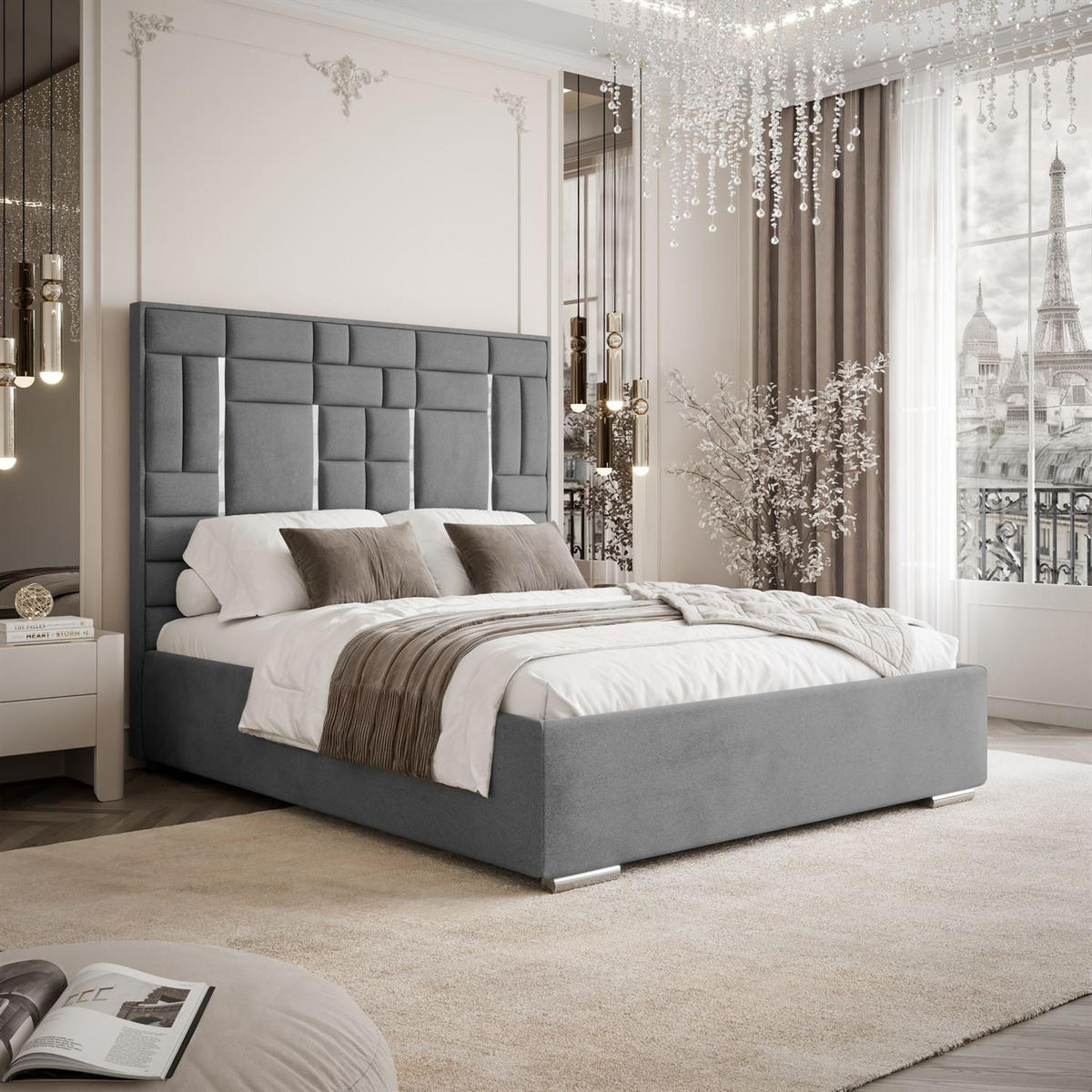 POLSTERBETT BRIGITTE SILVER mit Bettkasten 140x200 cm Element 23 - Grau, Textil (140/200cm) - Lookway