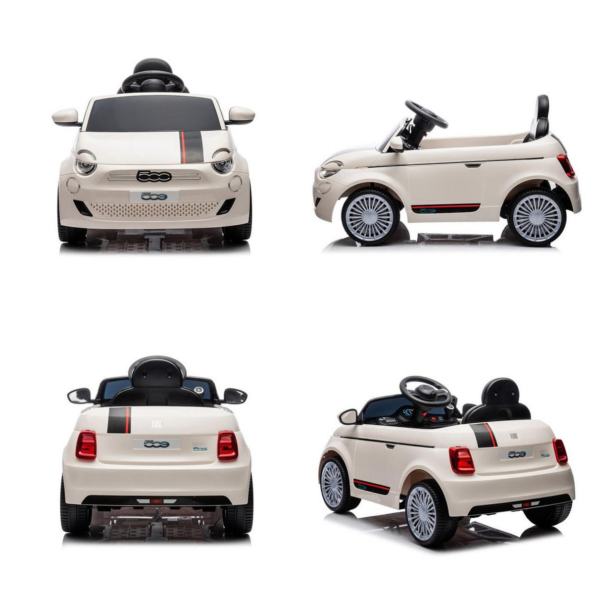 ELEKTROAUTO Fiat 500 weiß Fernbedienung, Sicherheitsgurt, MP3, USB - Creme, Kunststoff (100/60/50cm) - Chipolino