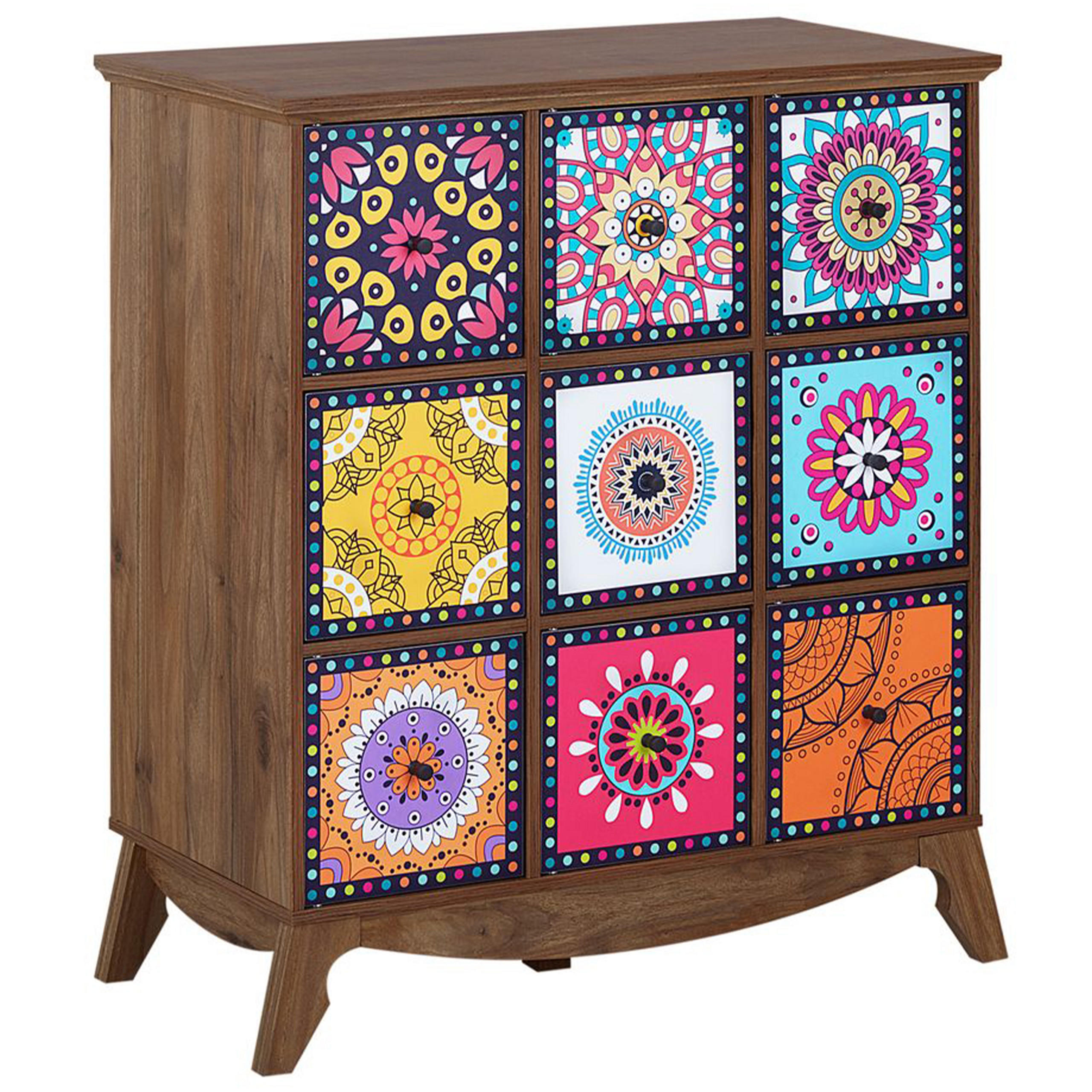 KOMMODE Dunkler Holzfarbton Kuma - Blau/Pink, Holzwerkstoff (79/92/40cm) - Beliani