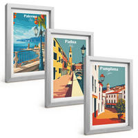 BILDER SET 3er Set - 20x30 cm Silberner Rahmen - Retro-Stadtillustrationen - Silberfarben, Kunststoff (20/30cm) - TULUP
