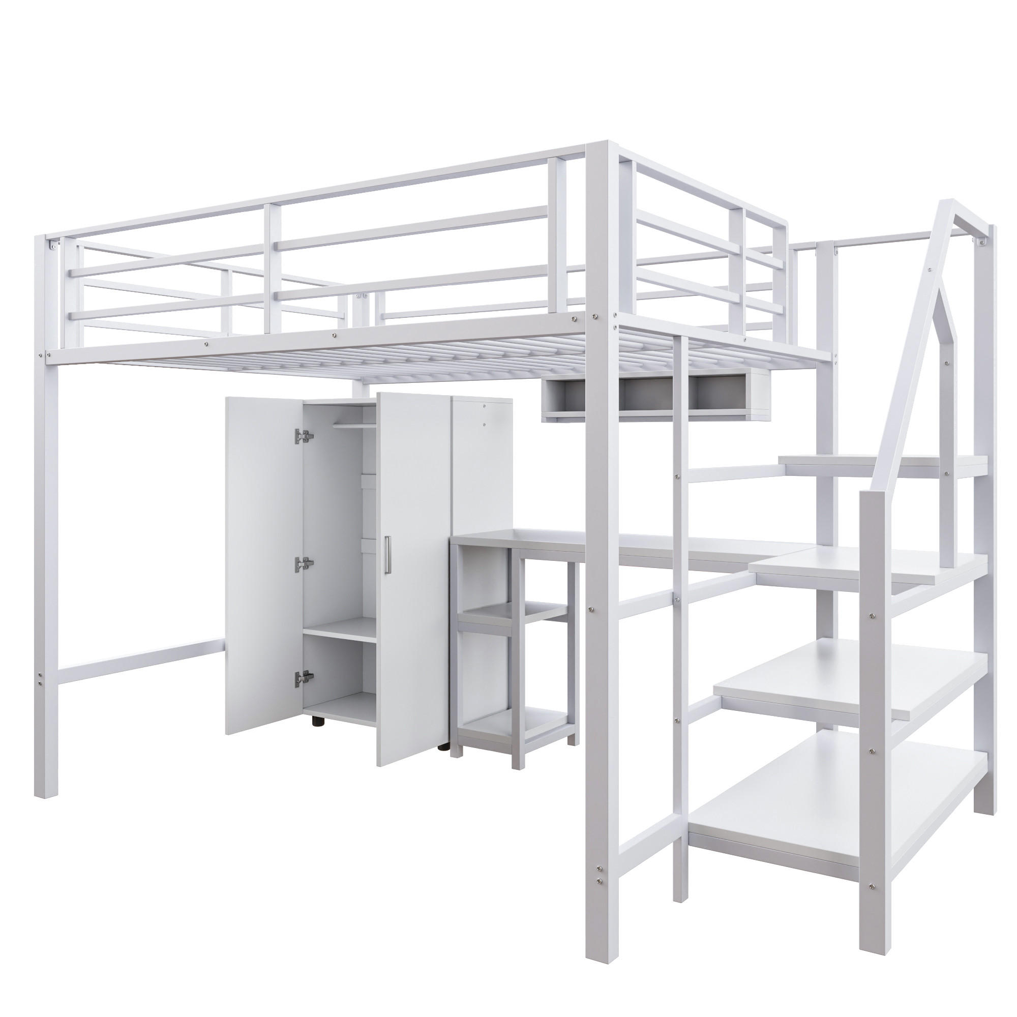 HOCHBETT mit Leiter und Schreibtisch Weiß 140x200 cm Metall - Weiß, Metall (140/200cm) - SONNENH