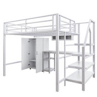 HOCHBETT mit Leiter und Schreibtisch Weiß 140x200 cm Metall - Weiß, Metall (140/200cm) - SONNENH