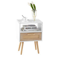 BEISTELLTISCH aus MDF mit Rattanfront & Schublade, 40/30/55 cm, Weiß/Natur - Weiß, Holzwerkstoff (40/55/30cm) - Redom