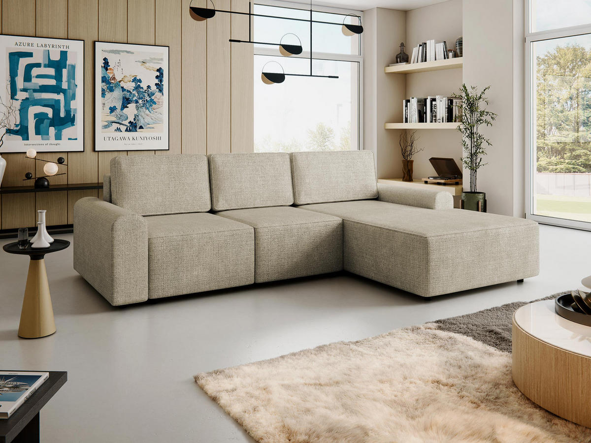 ECKSOFA Bella L, Seite: Rechts - Beige/Schwarz, Holz/Kunststoff (258/168cm) - MIRJAN24