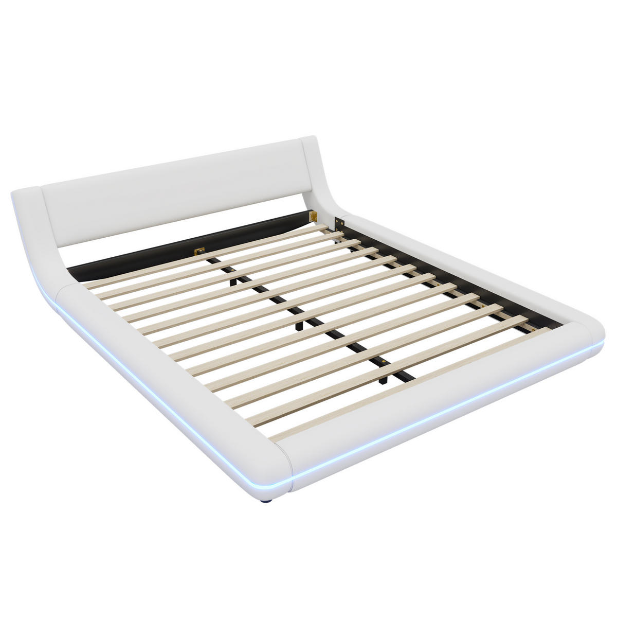 KREVET 160/200 cm od PU-a s LED osvjetljenjem i podnim dizajnom, Bijela - bijela, koža (160/200cm) - Redom