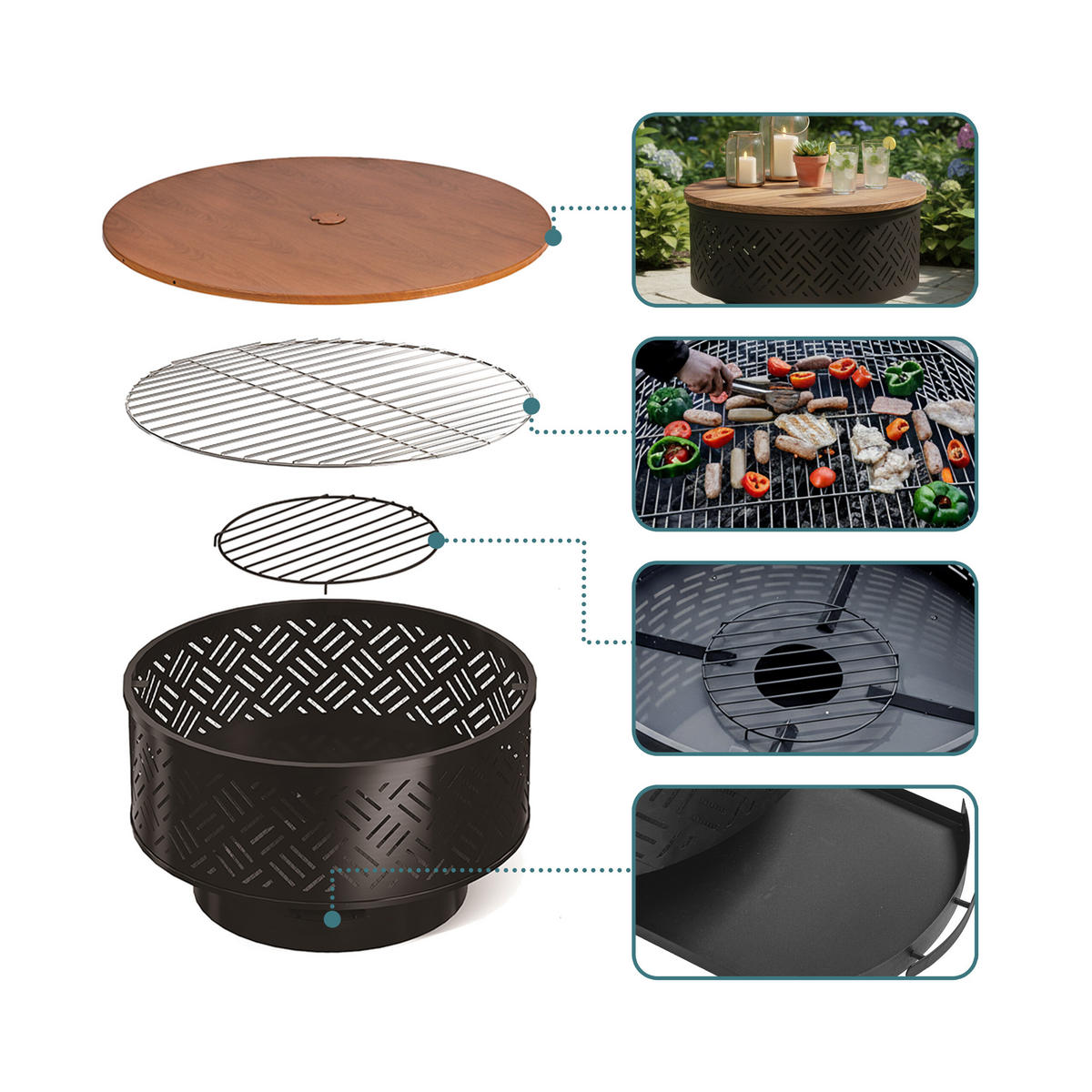 FEUERSCHALE - Schwarz, Textil/Metall (66/43/66cm) - Relaxdays