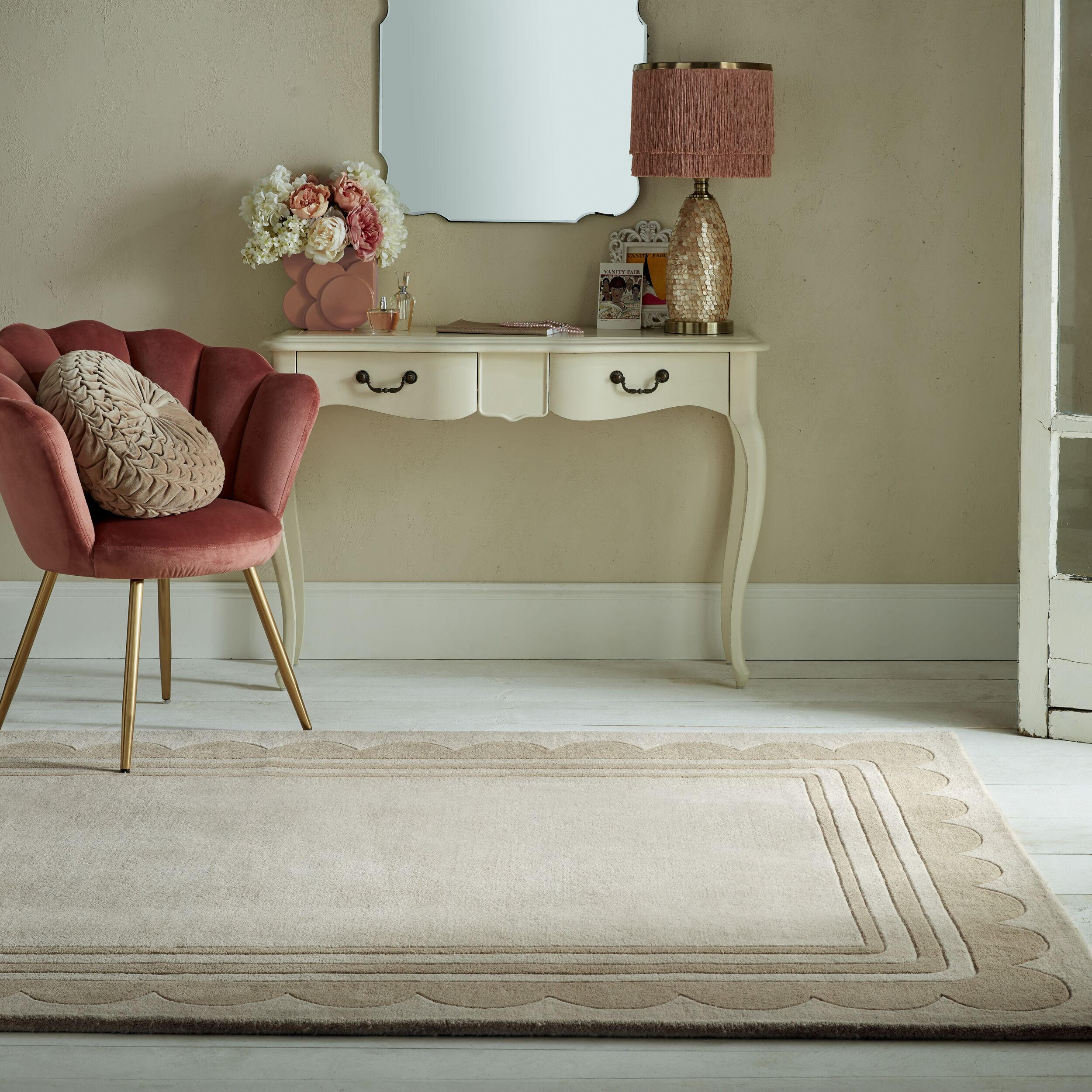 WOLLTEPPICH Bordure-Design, handgetuftet, naturtöne WENSUM, Beige 160x230 cm - Beige, Textil (160/230cm) - KADIMA DESIGN