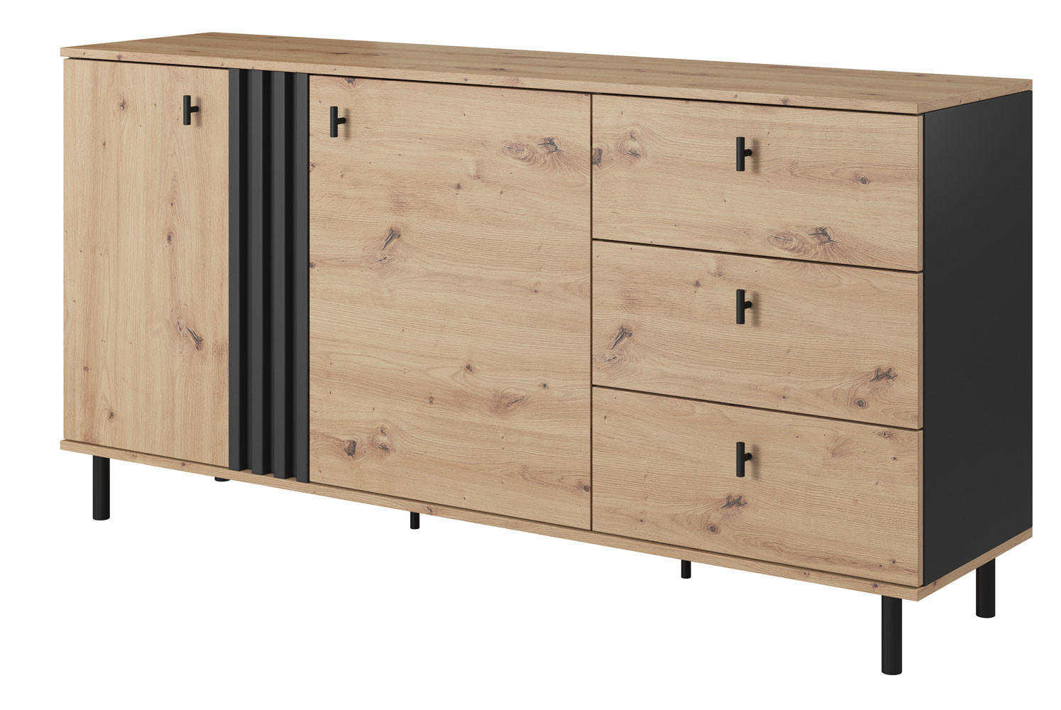 SIDEBOARD Madis sand grange eiche / anthrazit 165,1 cm / 40 cm / 82,2 cm - Braun, Holz/Holzwerkstoff (165/82/40cm) - Feldmann-Wohnen