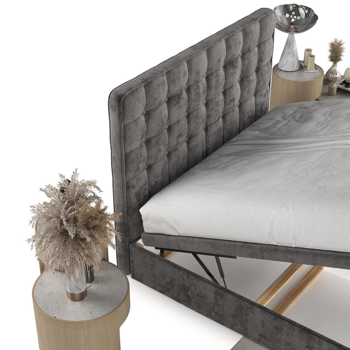 POLSTERBETT Celestia mit Stauraum 160/200 cm Stahl im Lotta Stoff - Schwarz/Graphitfarben, Holz/Holzwerkstoff (160/200cm) - AltaBeds