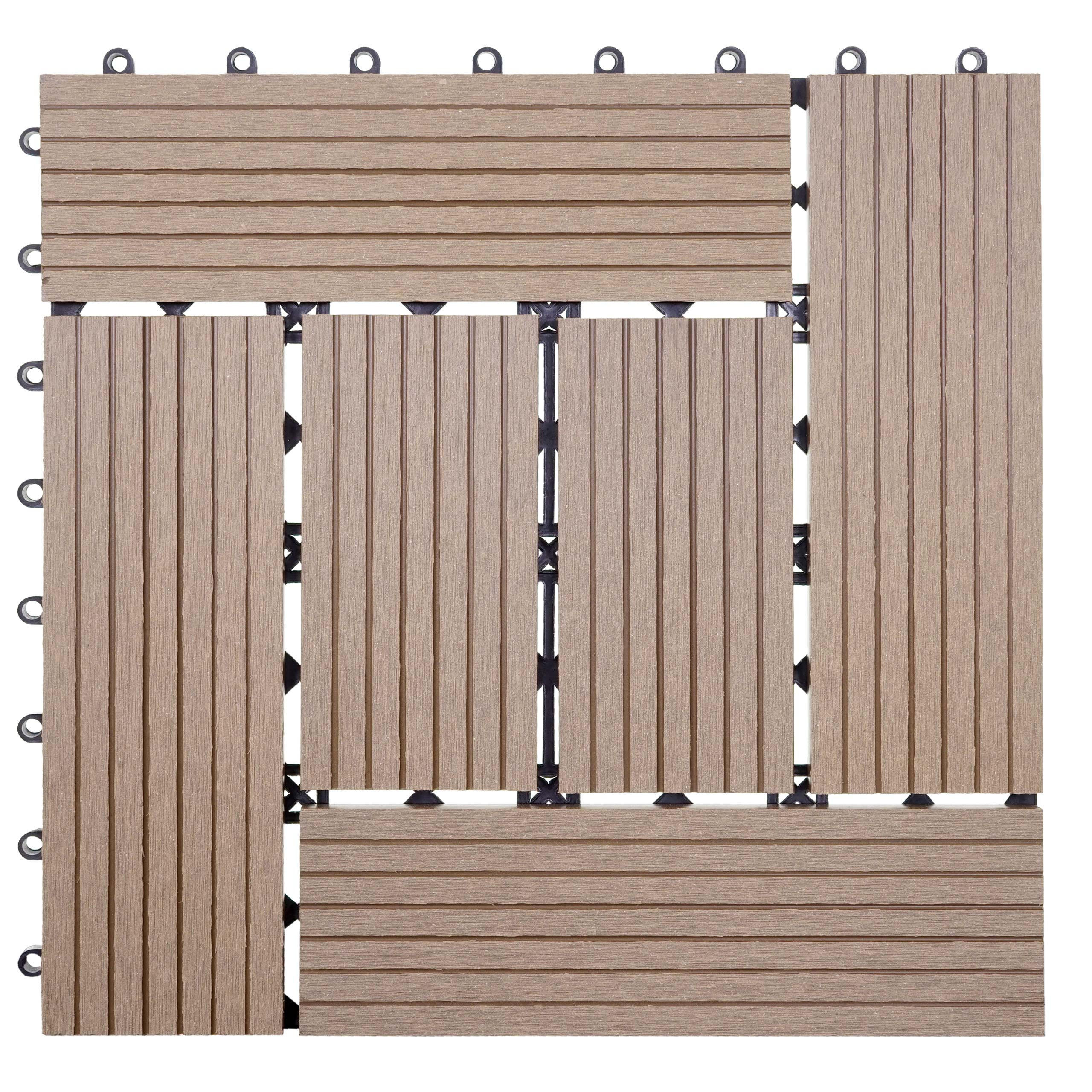 WPC BODENFLIESE 11x 30x30cm Basis Teak versetzt - Teakfarben, Kunststoff (30/30/2cm) - BERLINLODGE