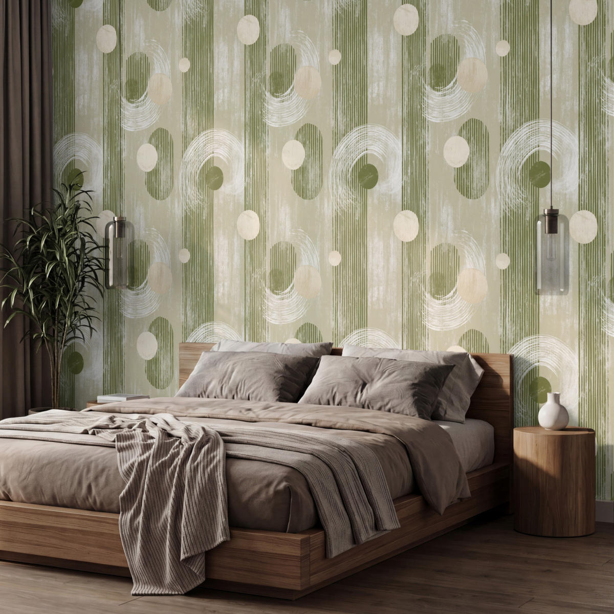 TAPETE - Künstlerisch - Modern - Grün - 450x300 cm - Olivgrün, Papier (450/300cm) - OnlyWow