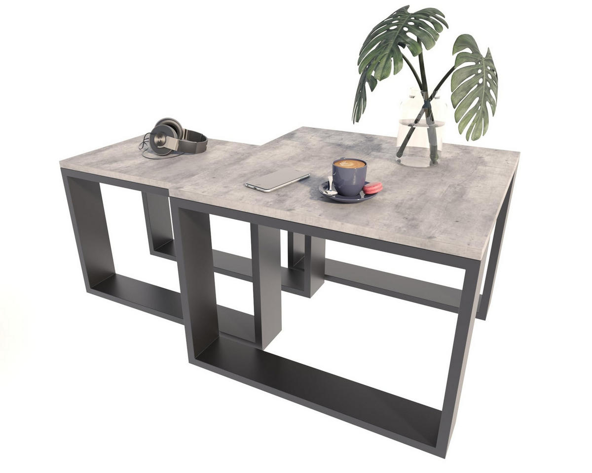 SATZTISCH im Industrie-Stil Beton 2er-Set - Grau, Holzwerkstoff (59.6/60/43.3cm) - Matkam Möbel