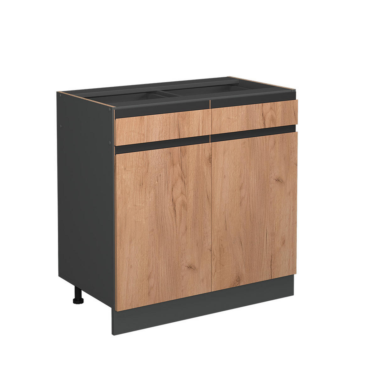 KÜCHENUNTERSCHRANK R-Line Goldkraft Eiche 80 cm J-Shape, ohne AP - Honigeiche/Anthrazit, Holzwerkstoff (80/81.6/46cm) - Vicco