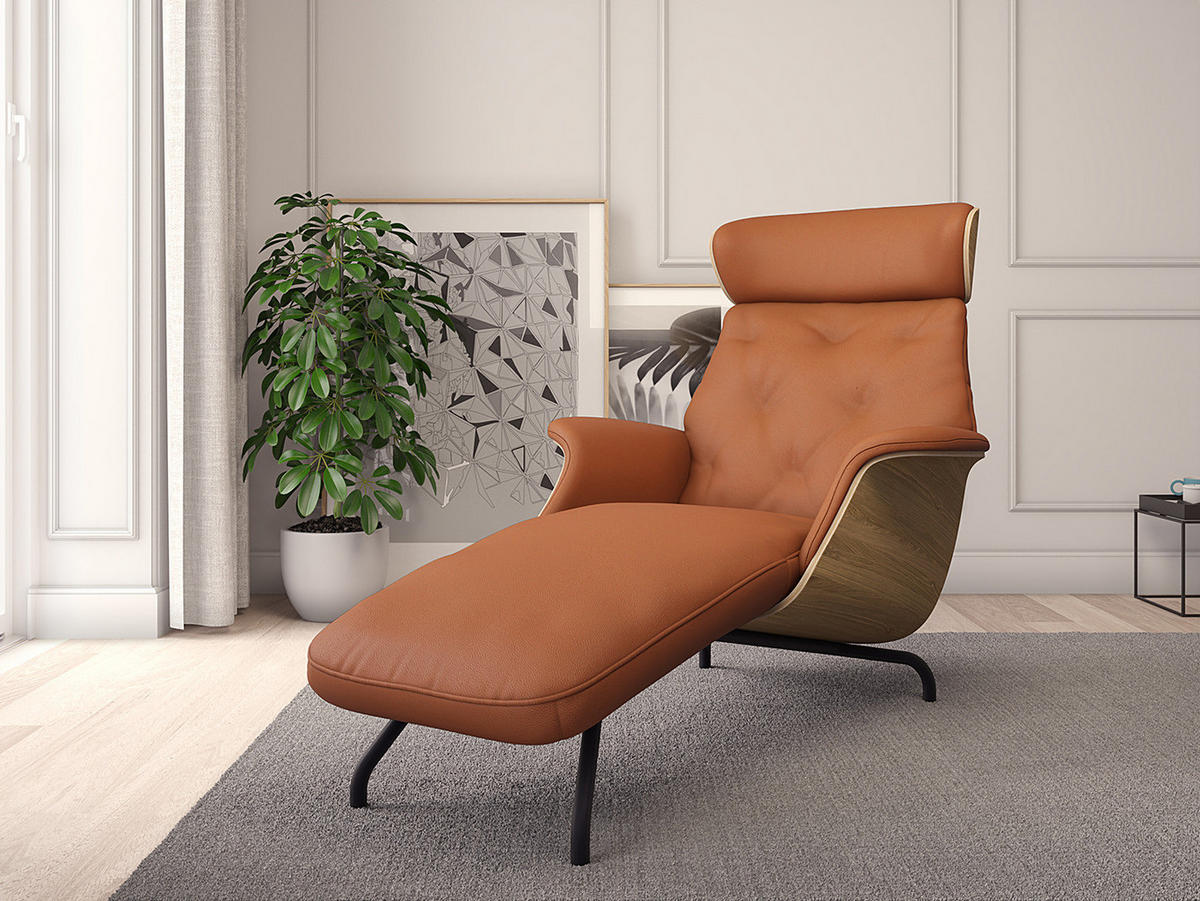 RELAXLIEGE - Echtleder - Kastanienfarben/Schwarz, Leder/Metall (83/103/147cm) - home24